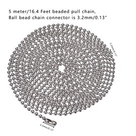 16.4 Feet Ball Bead Chain, Metal Beaded Pull Chain Extension with Connector Ball Chain Keychain Beaded Roller Chain with 20 Matching Connectors (3.2 mm, Silver）