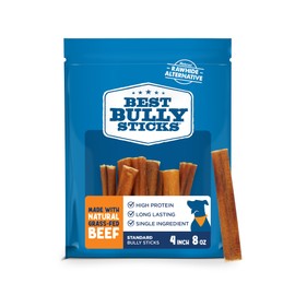 Best Bully Sticks 4 Inch Bully Sticks - 8 oz (Pack of 1) - Natural Grass-Fed, Grain and Rawhide Free, Ideal for Small or Young Canines