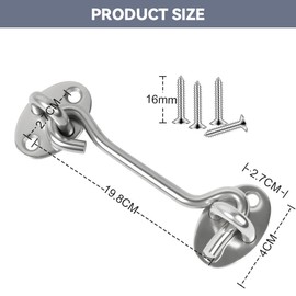 Flintronic Pack of 2 Storm Hooks, 8 Inch Stainless Steel Cabin Hooks, Latch Door Storm Hooks, Gate Hook Lock with Screws Hooks, Door Hooks for Garage Door, Window, Barn Door, Door Locks (Silver)