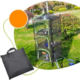 Vegetable Dryer Net, Hanging Drying Net Foldable Drying Rack Net Dryer 3 Layer Folding Fish Mesh Dry Net with Zippers for Drying Seeds Fish Vegetables Fruit Food