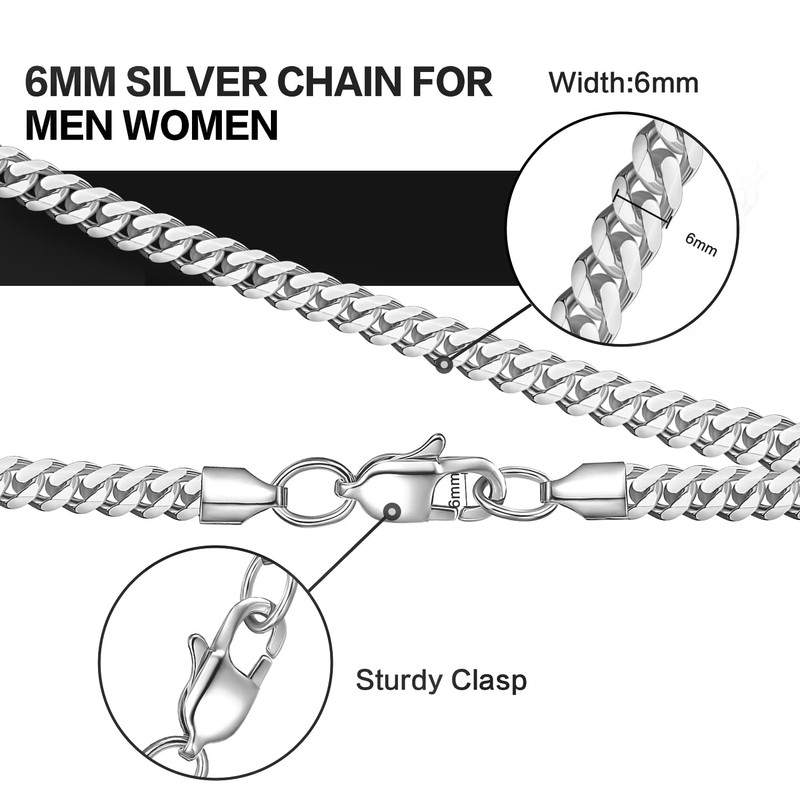Evegfts Silver Chain for Men, 6MM Diamond Cut Men Necklaces