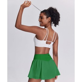 PINSPARK Womens Tennis Skirt High Waisted Pleated Athletic Skort Flowy Quick Dry Golf Skirts with Pockets Shorts, Green XS