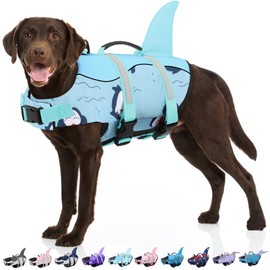 Bess Bridal Dog Life Jacket - Shark Life Vest for Swimming Boating - Reflective Lifejacket Swimsuit for Small Medium Large Dogs - High Buoyancy Lifesaver Preserver with Rescue Handle, Green Dolphin M