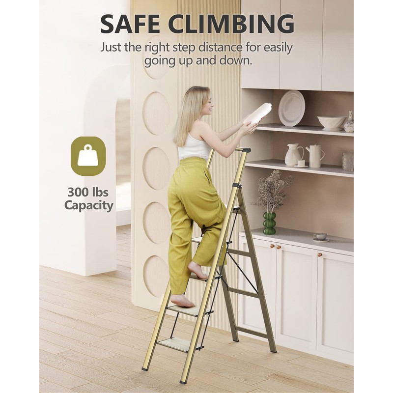 5 Step Ladders for Home, 300lbs Load, 46'' Top Step,