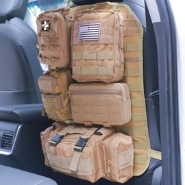 Universal Tactical Car Seat Back Organizer Bag Tactical Molle Vehicle Organizers Panel Vehicle Protector Organizers with 5 Detachable Pouches for Car Truck Ford Jeep (Model B-Khaki)