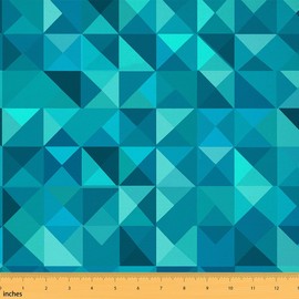 Feelyou Geometric Upholstery Fabric for Chairs, Teal Triangles Squares Plaid Fabric by The Yard, Abstract Art Grid Decorative Fabric for Upholstery and Home DIY Projects, 3 Yards, Turquoise Aqua
