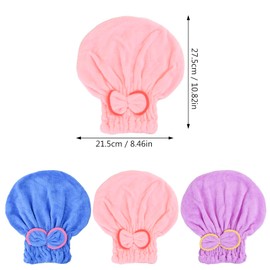Aomhrek Pack of 3 Coral Fleece Microfibre Hair Towels, Strong Water Absorption Hair Turban, Soft and Comfortable Hair Towel, Hair Towel Pink, Blue and Purple
