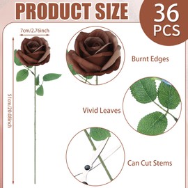 36 Pcs Chocolate Artificial Roses with Long Stems