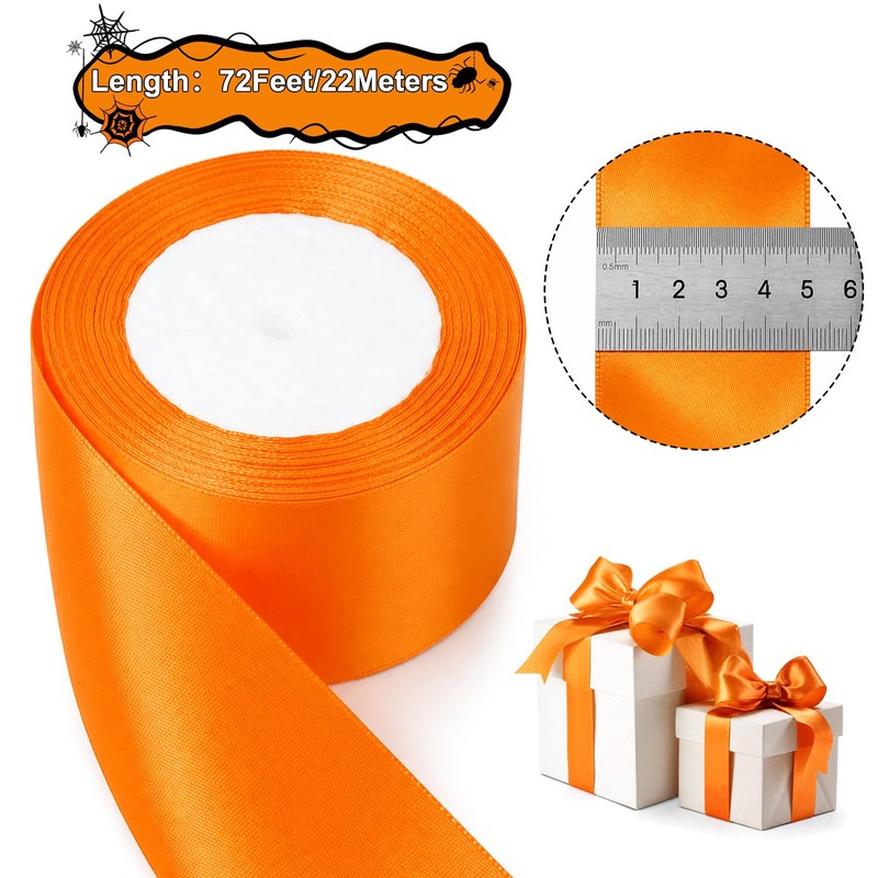 tenn well Orange Ribbon 50mm, 22 Meters Fabric Satin Ribbon