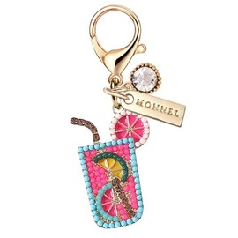 MONNEL MC578 Little Crystal Orange Juice Lobster Clasp Charm for Women with Velvet Bag (Pink & Blue,1 Piece)