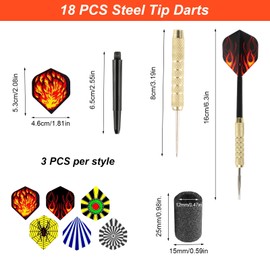 QUIIEOSKIA 18 Stück Dartpfeile mit Metallspitze, Metall Dart Set,für Anfänger Und Hobbyisten, mit Steel Dart -Scharfschützen und Aufbewahrungsbeuteln