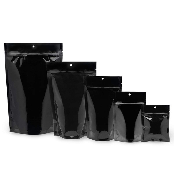 100pcs SuperBlack 6" x 9.5" x 3.5" Ziplock Stand Up