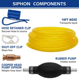 FACFUEL Hand Fuel Transfer Pump,Gas Siphon Pump for Gasoline Transfer,Manual Hand Water pump,Fuel Transfer Pump for Gas Oil Petrol Diesel, Water, Liquid,with 17.5mm 10 Ft PVC Siphon Hose