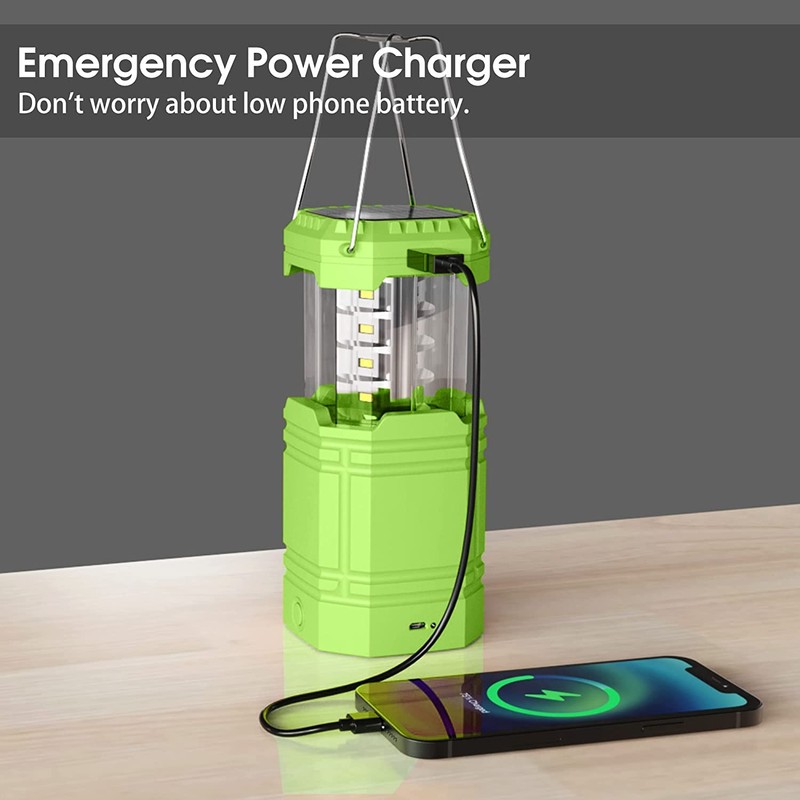 Solar Camping Lantern, Ultra Bright Collapsible Hand Crank LED Flashlight,