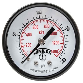 Winters PEM Series Steel Dual Scale Economy Pressure Gauge, 0-200 psi/kpa, 1-1/2" Dial Display, +/-3-2-3% Accuracy, 1/8" NPT Center Back Mount