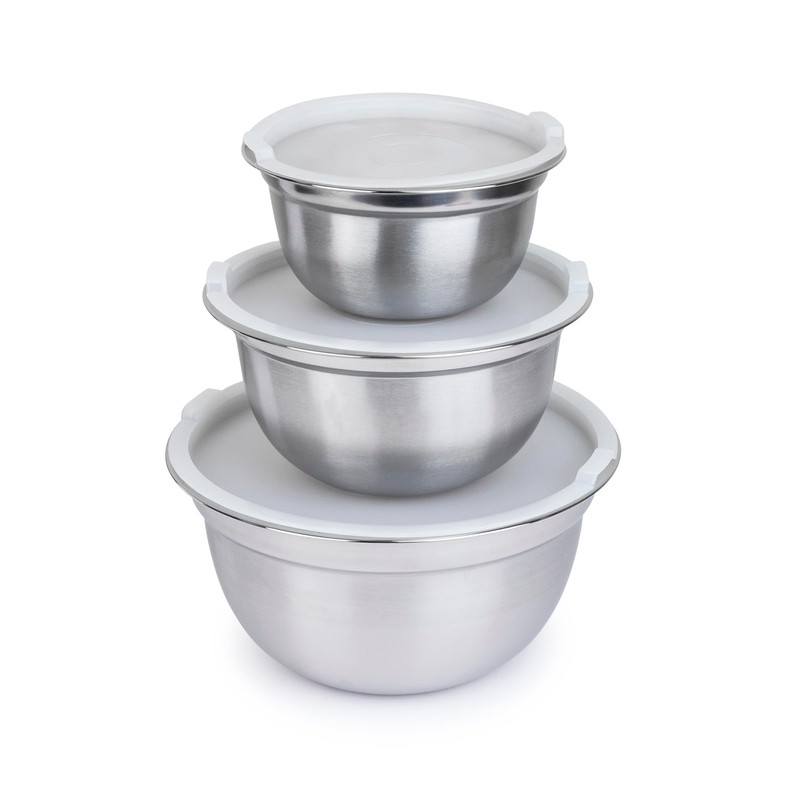 Luminuxe 3-Piece Stainless Steel Mixing Bowl Set with Lids –