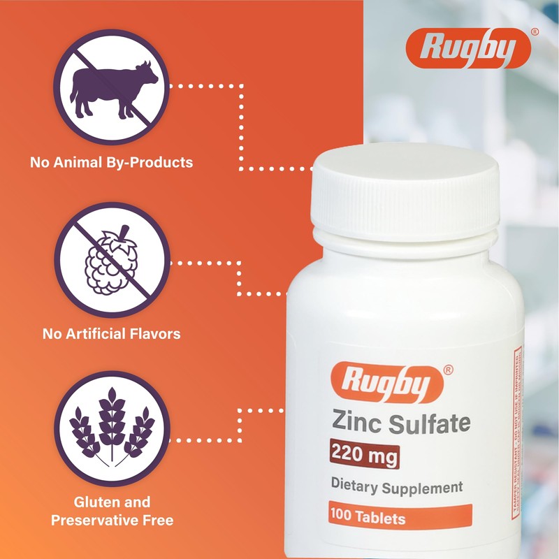 Rugby Zinc Sulfate 220 mg Tablets - Made with Zinc
