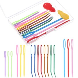 19 Pieces Wool Needle for Sewing, 4 Sizes Sewing Needles with Large Eye Sewing Needles Set with 2 Needle Threader Curved Tip Needles Darning Needle Embroidery Needles for Weaving Wool Knitting Crochet