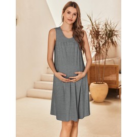 Ekouaer Maternity Nursing Dress Nightgown Labor and Delivery Gown Sleeveless Pregnancy Breastfeeding Dresses Grey XXL