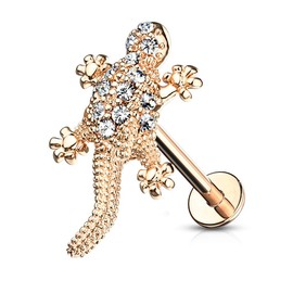 Autiga® Labret Piercing Gecko Lizard Lip Piercing Monroe Madonna Medusa Stud Stud Cubic Zirconia Crystals, Stainless Steel