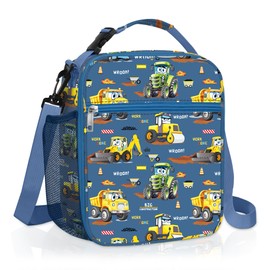 Clastyle Car Insulated Kids Lunch Bag Truck Large Thermal Cooler Bag for Boy Picnic School Lunch Box Tote,Yellow Excavator