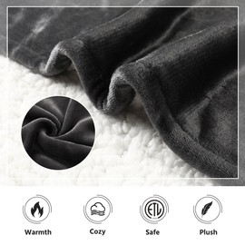 YUSTAL Electric Heated Blanket Full Size 72x84 Inch - Super Soft Flannel Warm Blanket with10 Heat Settings, 1-12H Auto Shut Off Timer, Machine Washable (Dark Grey)