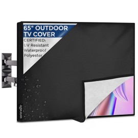 SereneLife Waterproof Outdoor TV Cover for 50-65 inch TV – Indoor/Outdoor Weatherproof Television with Bottom Cover, Thick Fabric, Dustproof and Weatherproof TV Cover with Remote Control Pocket, Black