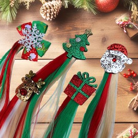 Christmas clips hair 5Pcs Colorful Hair Extension Girl Hair Accessories, Christmas Decoration Hair Clips for Girls Christmas Party Gift (Christmas clips hair)