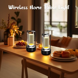 cambk Cordless Table Lamp, Battery Operated Wireless Lamps for Dining Table with 3 Color Temp&Adjustable Brightness, Rechargeable Portable Crystal LED Desk Lights for Home/Patio/Outdoor(Black)