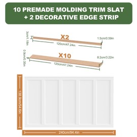 Paintable Board and Batten Wall Panel Kit 94.5x54 in MDF Accent Wainscoting Decorative Wall Panel 10 Pcs Wall Molding Trim for DIY Bedroom Kitchen Living Room Home Decor