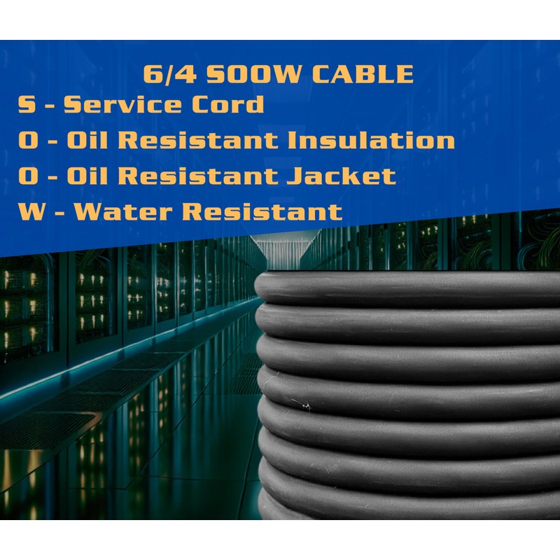 6 Gauge 4 Conductor 6/4 AWG Black SOOW Portable Power