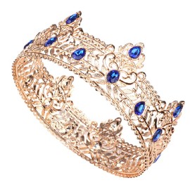 YADIRF Men's Crowns Metal Adult Men Birthday Prom Homecoming Party Crown King Crown For Festival Wedding Baby Shower (Gold With Blue Stone)