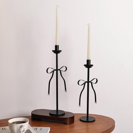 Black Taper Candlestick Holders,Set of 2 Bow Candle Stick Holders,Metal Modern Candle Stands Decorative for Dining Table Centerpiece,Wedding Decor