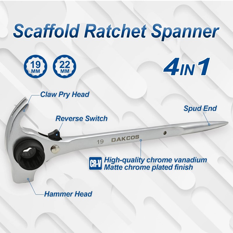 DAKCOS 19mm x 22mm Scaffold Ratchet Wrench, 3/4" x 7/8