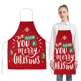 Crethinkaty 1 Piece Christmas Cartoon Cotton Apron Christmas Apron for Men Women Waterproof Apron Kitchen Apron Chefs Bib Apron Bib Baking BBQ