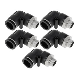 Motoforti Push to Connect Air Fittings 5/8" 90 Degree Air Line Quick Joint Plastic Metal 3/8" BSPT 5 Pcs Black Silver Tone