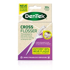 Dentek Cross Flosser - Plant-Based Dental Floss Sticks - Tear-Resistant - Interdental Cleaning - Mint Flavour - Fluoride - Toothpicks, 1 x 30 Pieces