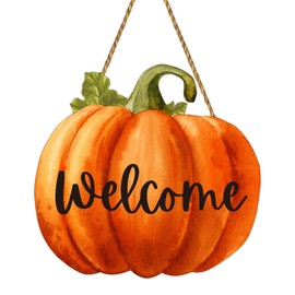 Fall Door Decor Pumpkin Wall Decor Fall Welcome Sign Wooden Front Door Hanger Pumpkin Hanging Sign for Autumn Thanksgiving Harvest Farmhouse Porch Indoor Outdoor Home Decorations