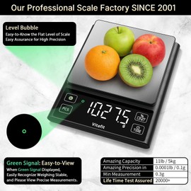 Vitafit 11lb Food Scales, High Accuracy 0.0001lb by Our Professional Scale Factory Since 2001, Kitchen Scales with% Percentage Function for Cooking, Baking & Coffee, Stainless Steel, Big LED, Black