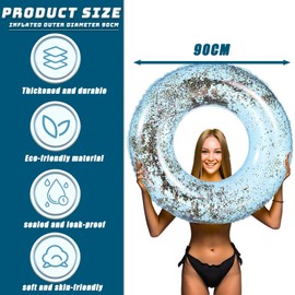 Pool Inflatables Swimming Ring for Kids Rubber Rings,90cm Light Blue Sequins Inflatable Swim Rings Pool Floats Tube,Child Inflatable Pool Ring Toy Floaties for Kids Boys Beach Summer Party Water Sport