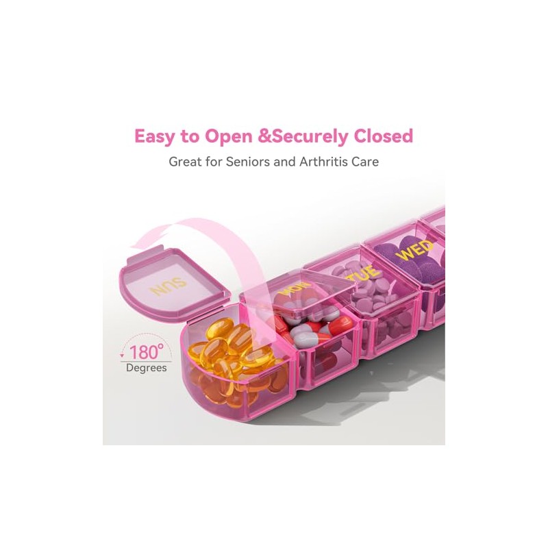 Large Pill Organizer Weekly - Supplement Organizer with Easy-Open Design