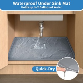 Under Sink Mat, 31" x 22" Under Sink Mats for Kitchen Waterproof, Under Sink Shelf Liner, Flexible Silicone Cabinet Protector Tray for Bottom of Kitchen & Bathroom Grey