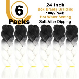 FYRLNA 6 Packs 24 Inch Jumbo Braiding Hair Soft High Temperature Resistance Synthetic Hair Extensions for Women 24 Inch Ombre Jumbo Braiding Hair(24 Inch (Pack of 6), Black to White)