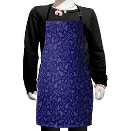 Ambesonne Ice Skates Apron, Repeating Monochrome Concept of Winter Hats Skating Boats and Ribbons, Small Apron Bib with Adjustable Ties for Baking Painting, Small Size, Dark Lavender White