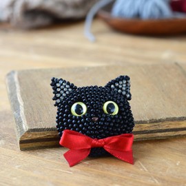 Miyuki BFK-658 Crochet Bead Kit, Crocheted, Cat Brooch Kit, Size Approx. 2.4 x 2.2 inches (6 x 5.5 cm), Black Cat