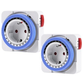 Adiwo Mechanical Timer, Pack of 2 Analogue Timer for Indoor Use, 15 Minute Switching Interval 24h Format, IP20, Max. 16A/3680W, for Christmas Decoration, Automatic Closing Activate