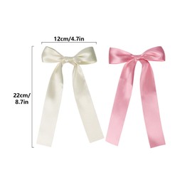 4 Pack Hair Bows for Girls, Hair Clips Hair Ribbons for Women, Satin Bow Hair Clips for Toddlers(Beige, Pink)