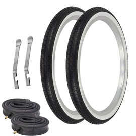 OG Lowrider Pair of 20" X 1.75" Bicycle Small Brick Tread Tires Lowrider BMX Bike Black/White SIDEWALL Tires W/Heavy Duty Tubes & TIRE LEVERS