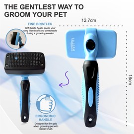 Pet Self Cleaning Slicker Brush and Grooming Comb - Gently Removes Loose Hair, Tangles, and Dirt - Skin Friendly Deshedding Grooming Tool for Hair Dogs & Cats - Pet Supplies Accessories (Blue)