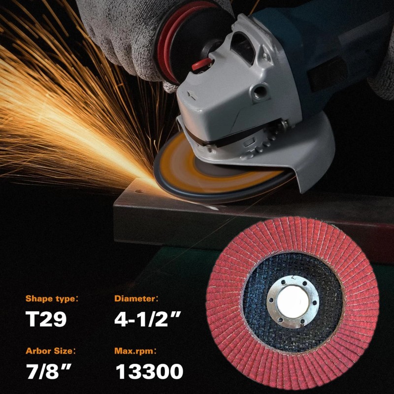 10PCS 4-1/2"x7/8" Red Ceramic Flap Discs Sanding Grinding Wheel 40